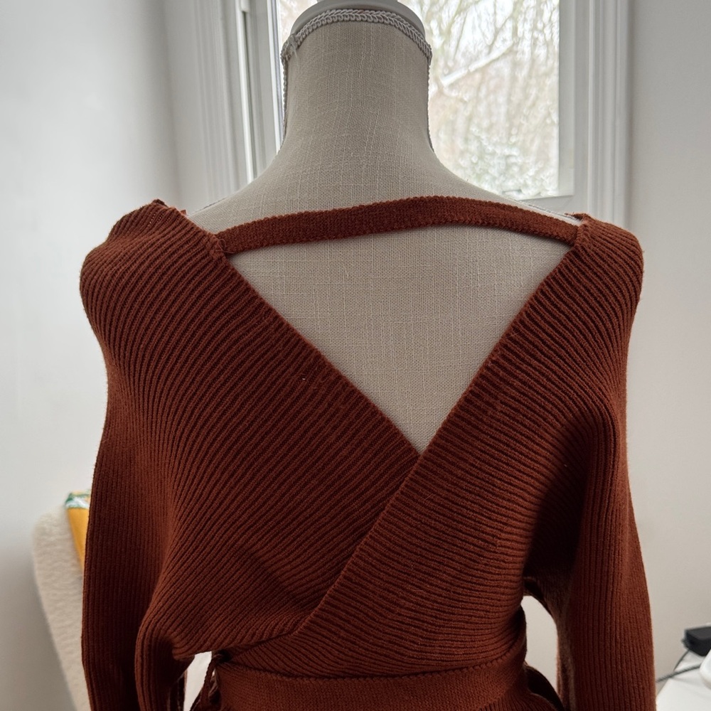 Pink Lily Chocolate V-Neck Wrap Sweater - Picture 3 of 4
